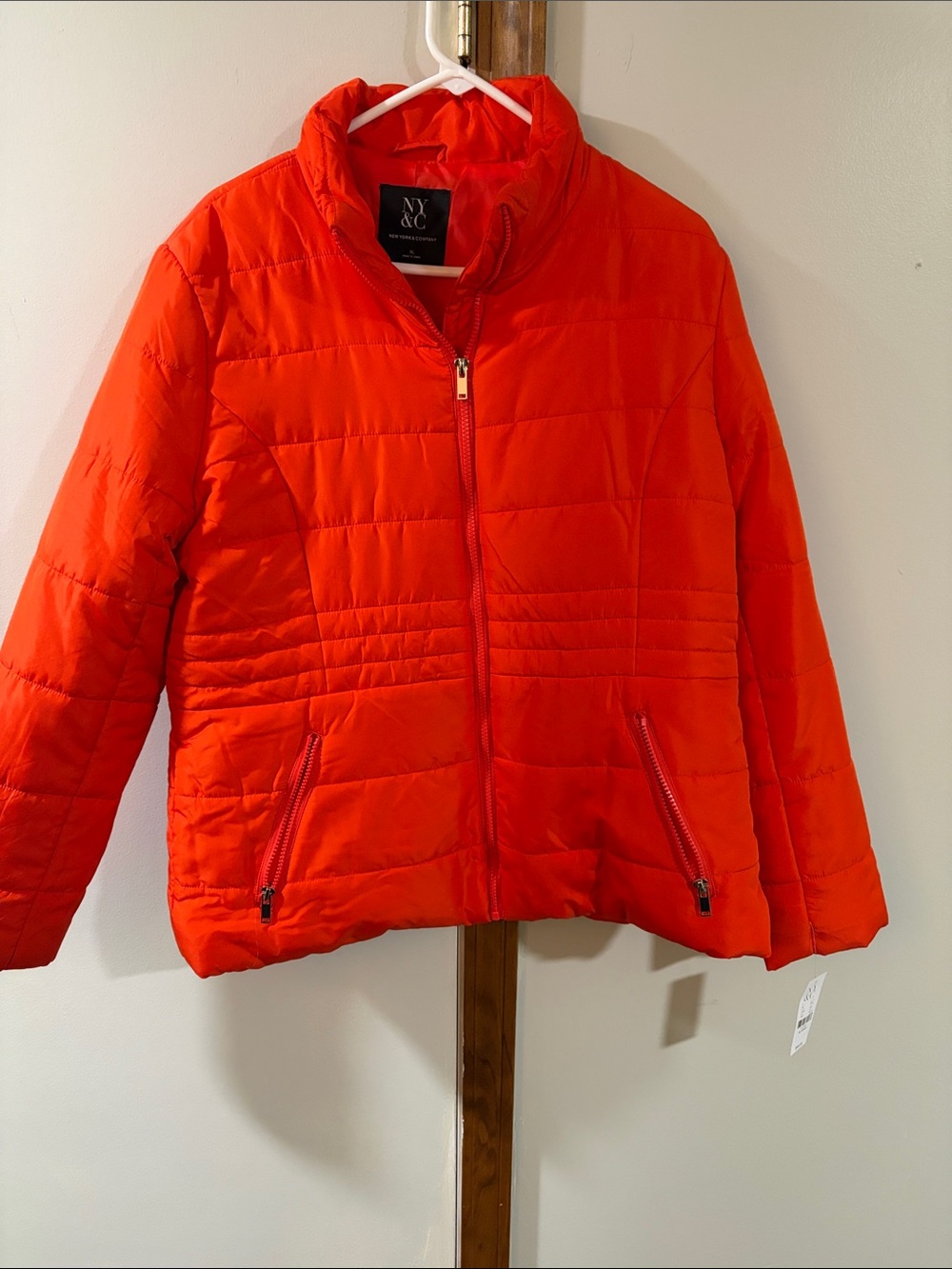 New York & Company Bright Orange Quilted Puffer Jacket